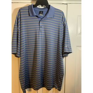 Nike Men's Golf Shirt~Dri-Fit UV~Blue Striped Pullover Polo Shirt~Size XXL‎